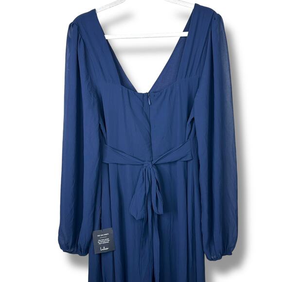 Lulus NWT Tier Elegance Navy Sheer Long Sleeve Tiered Woven Tie Maxi Dress 2X - Picture 8 of 10